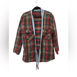 Res Ipsa L Moroccan Patchwork Kimono Shirt Jacket Linen Plaid VtG Chore USA